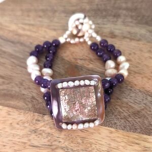 Purple Baroque Pearlescent Beaded Bracelet